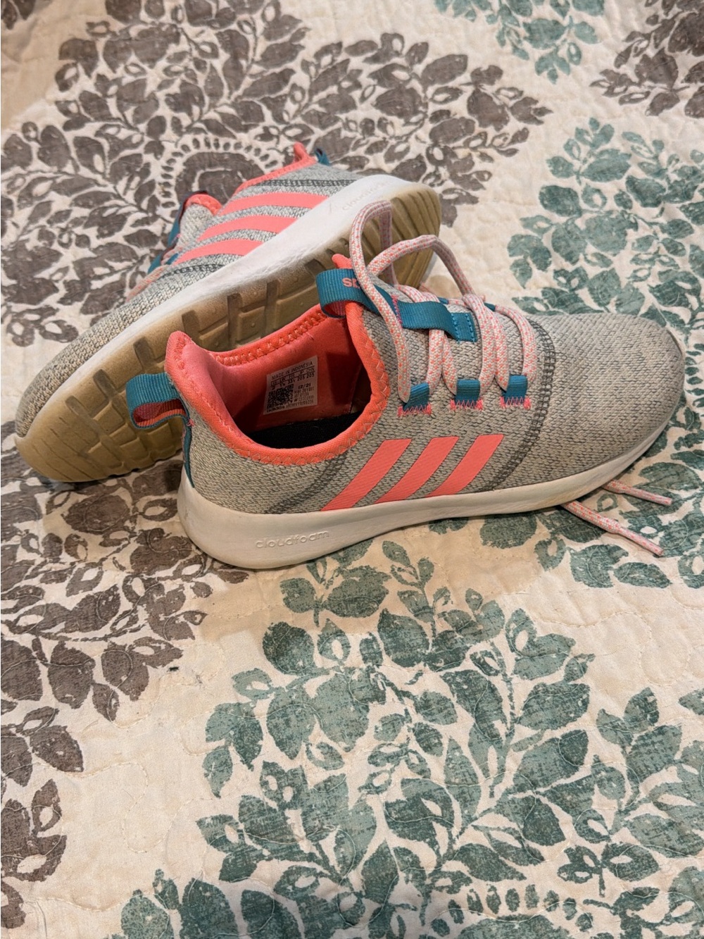 adidas Kids Gray & Coral Sneakers with Teal Accents